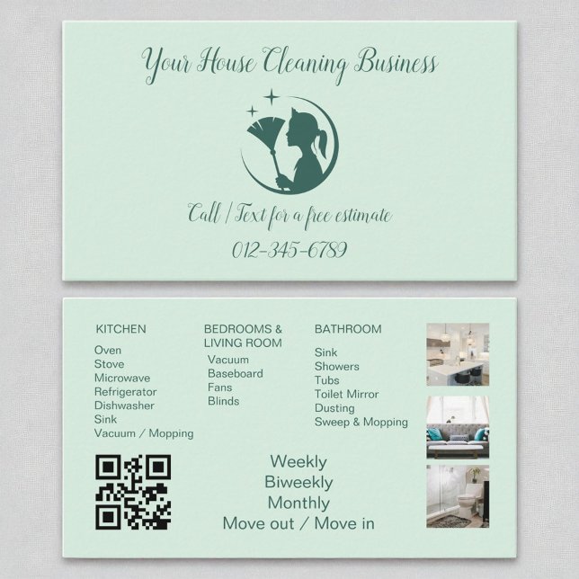 Eco Green Maid Cleaning House QR Code Sparkling Business Card (Creator Uploaded)