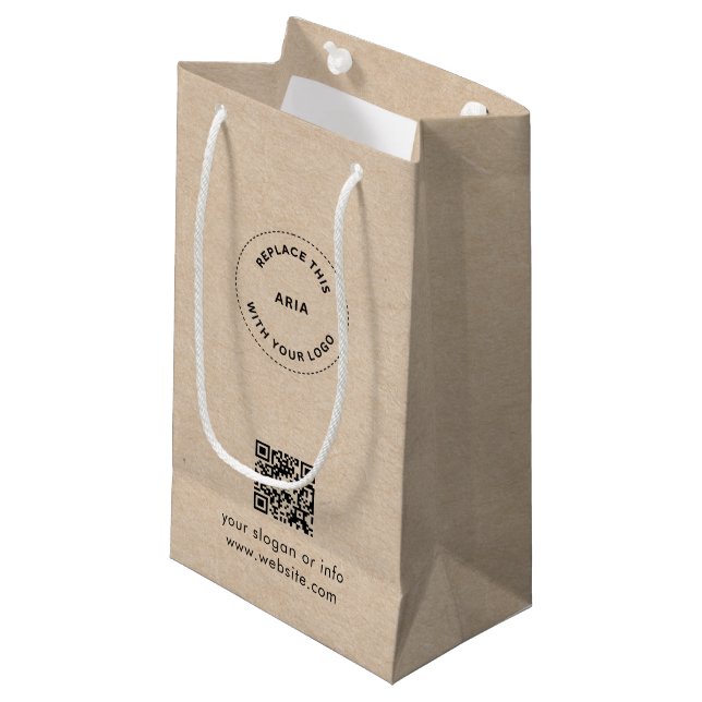 Eco Kraft Custom Logo & QR Gift Bag for Businesses (Front Angled)