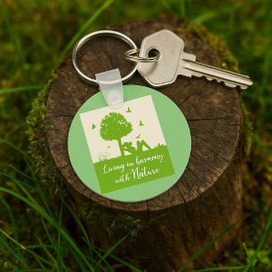 Eco Quote Living in Harmony with Nature Keychain