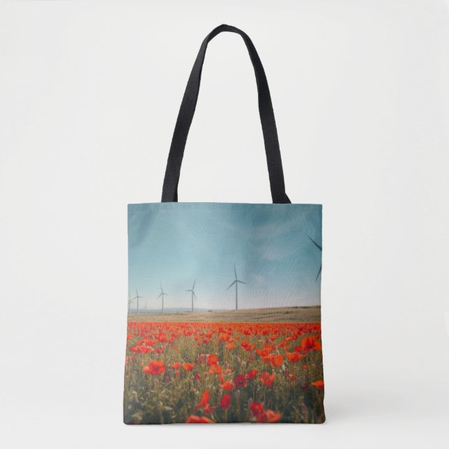 Eco Texas Tote Bag - Poppies & Wind Turbines  (Devant)