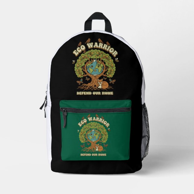 Eco Warrior Retro Nature Tree & Earth Day  Printed Backpack (Front)