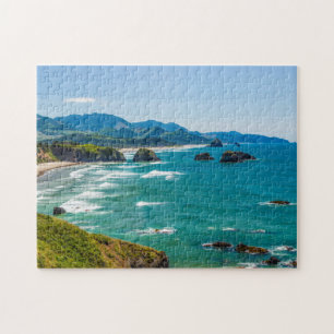 Ecola State Park, Oregon. Panorama of Crescent Jigsaw Puzzle