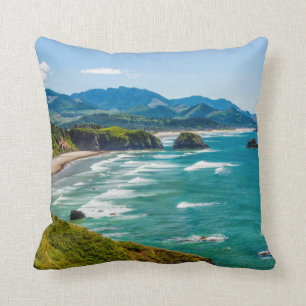 Ecola State Park, Oregon. Panorama of Crescent Throw Pillow