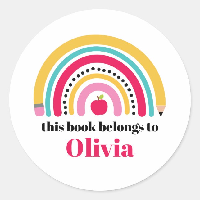 École arc-en-ciel Personnalisé Nom livre Étiquette (Devant)