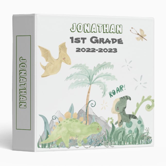 École Cute Dinosaur 3 Classeur (Devant/Côté)