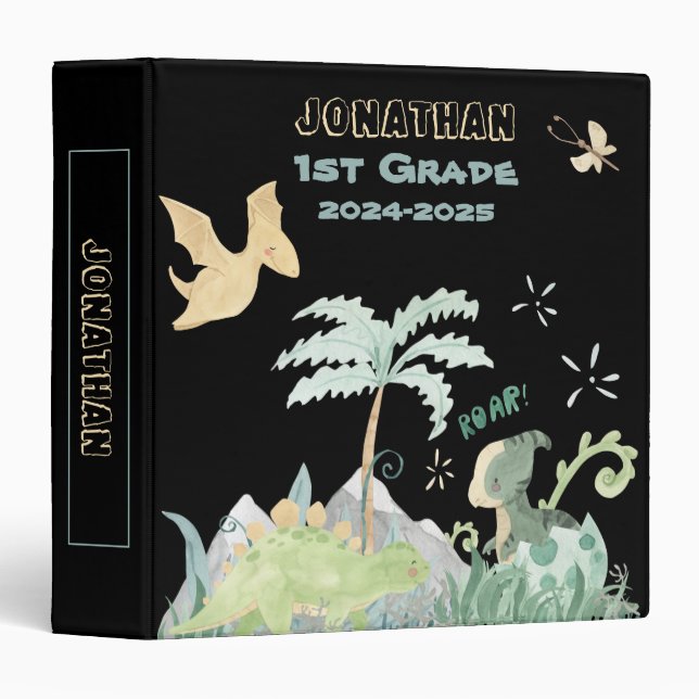 École Cute Dinosaur 3 Classeur (Devant/Côté)