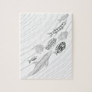 École De Poissons Puzzle Coloriage Adulte