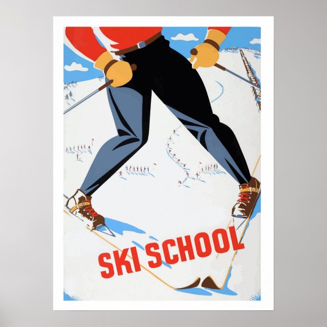 École de ski, homme sur ski, affiche de voyage vin (Devant)