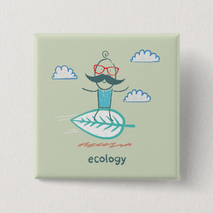 Ecology Surfer Sustainable Life Hipster 2 Inch Square Button