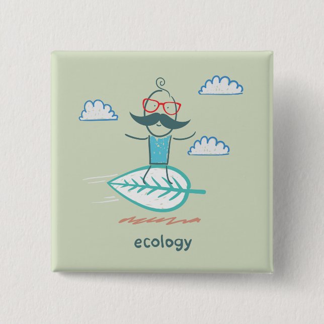 Ecology Surfer Sustainable Life Hipster 2 Inch Square Button (Front)
