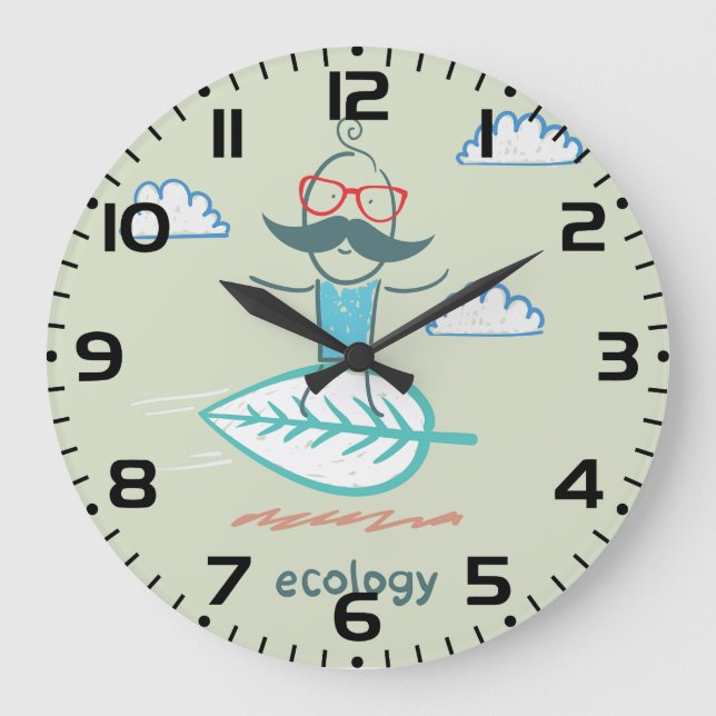 Ecology Surfer Sustainable Life Hipster Large Clock (Front)