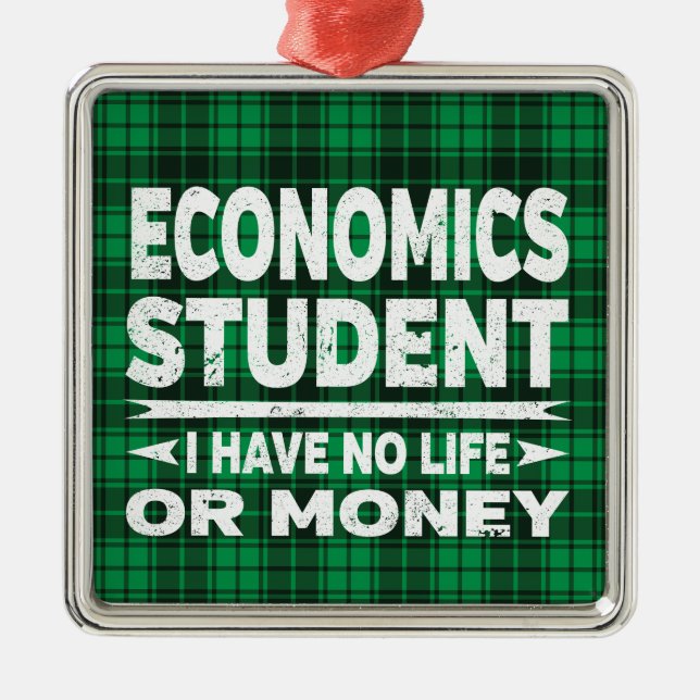 Economic College Major Student Green Plaid Metal Ornament (Front)