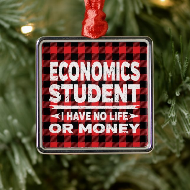Economic College Major Student Red Plaid Metal Ornament (Tree)