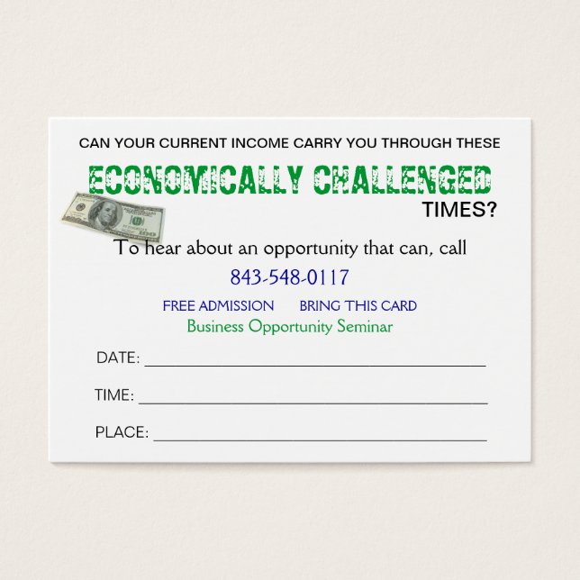 Economically Challenged Sizzle Card (Front)