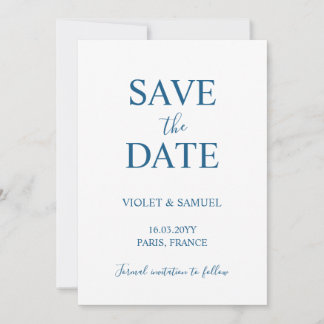 Économie de luxe bleue pour mariage Save the Date