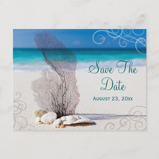 Économies de corail de plage la carte de mariage (Devant)