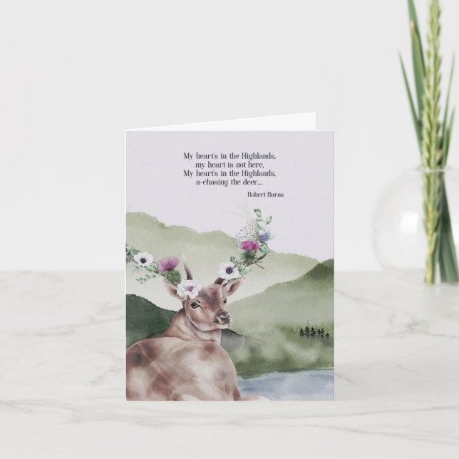 Écossais Highland Floral Deer Aquarelle blanche (Devant)