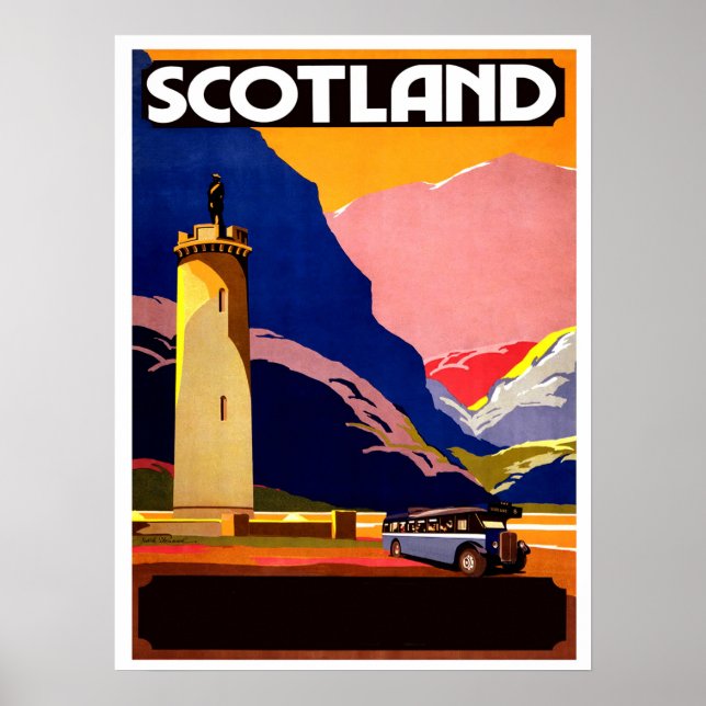 Ecosse, voyage en bus, poster vintage (Devant)