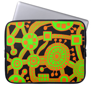 Ecosystem III Orange and Green on Black Laptop Sleeve