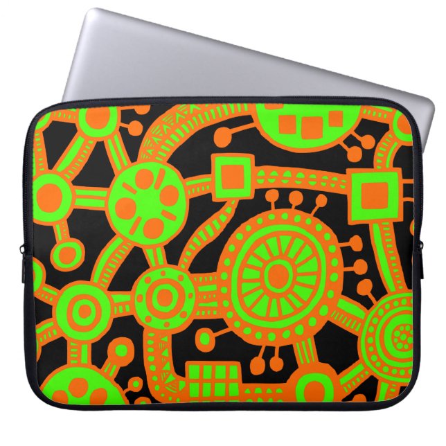 Ecosystem III Orange and Green on Black Laptop Sleeve (Front)
