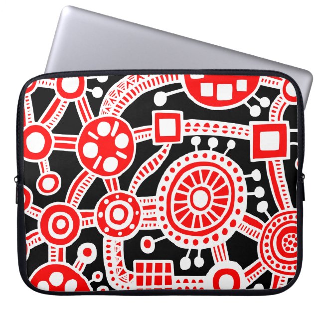 Ecosystem III Red and White on Black Laptop Sleeve (Front)