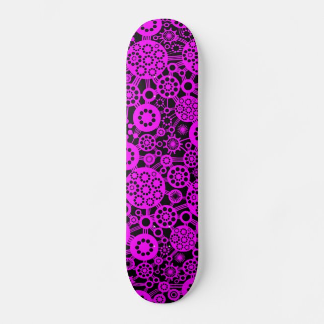 Ecosystem - Magenta on Black Skateboard (Front)