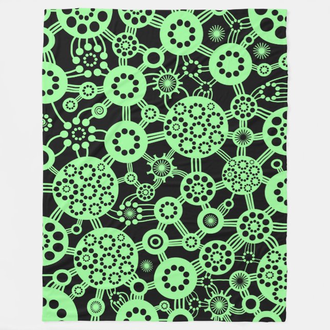 Ecosystem - Mint Green on Black Fleece Blanket (Front)