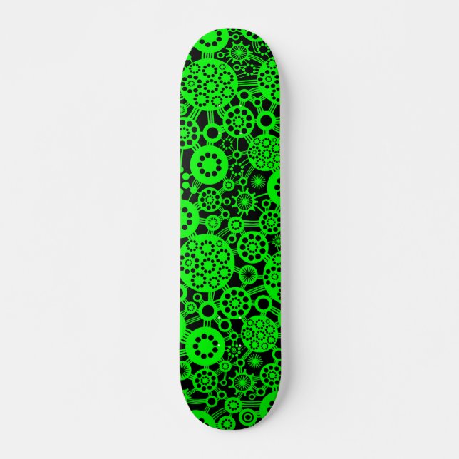 Ecosystem (Retro) - Green on Black Skateboard (Front)