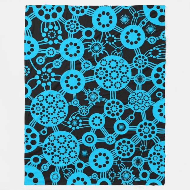 Ecosystem - Sky Blue on Black Fleece Blanket (Front)