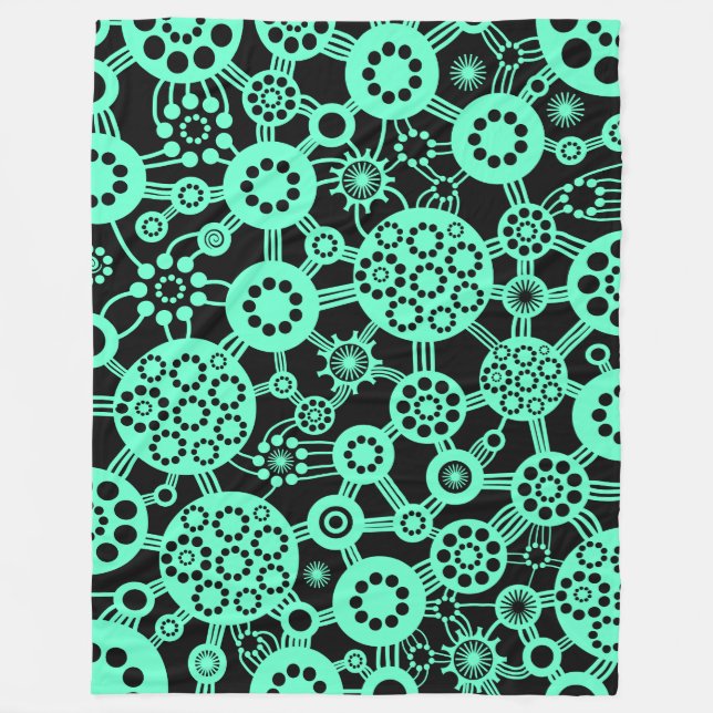 Ecosystem - Turquoise on Black Fleece Blanket (Front)