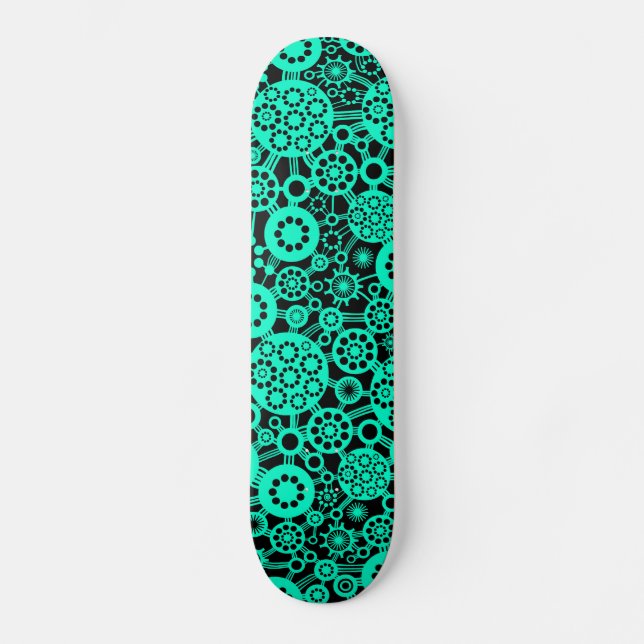 Ecosystem - Turquoise on Black Skateboard (Front)