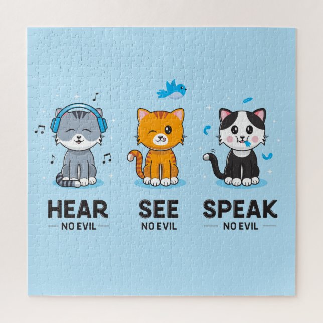 Écouter Voir Parler Pas de Puzzle de chats malfais (Vertical)