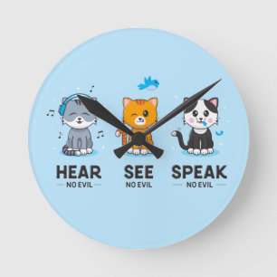 Écouter Voir Parler Pas Mal Chats Horloge Mur
