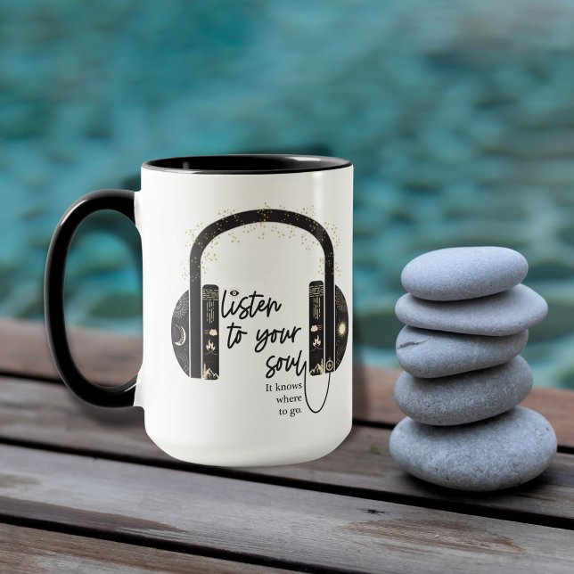 Écoutez votre âme Mug de café noir et blanc (Listen to Your Soul Spiritual Mug)