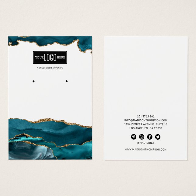 Écran d'oreille tendance Turquoise & Gold Agate (Devant & derrière)