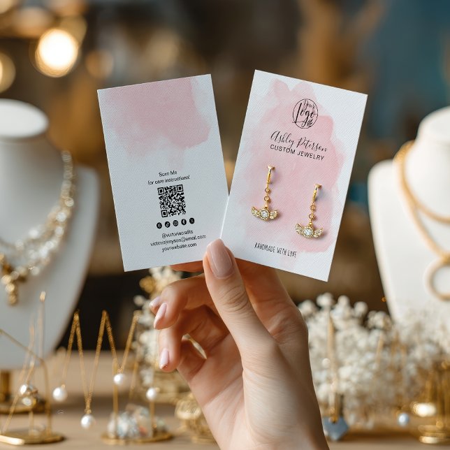 Écran minimaliste en brosse rose logo bijoux (Minimalist pink brush logo jewelry earring display)