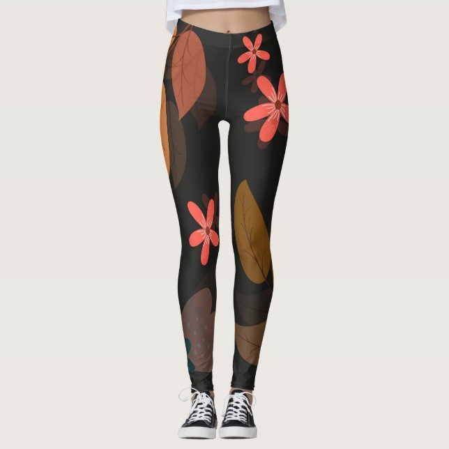 Écrans floraux leggings noirs (Devant)