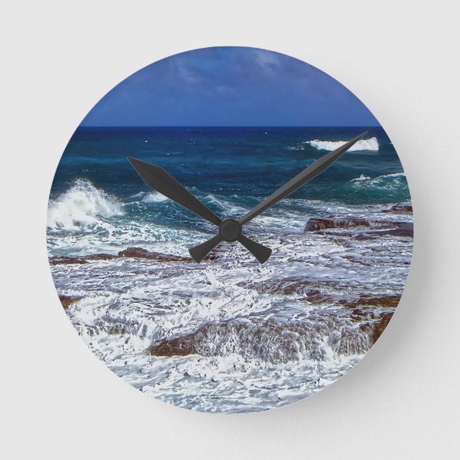 Écrasement Des Vagues Sur Les Roches Horloge Ronde (Recto)