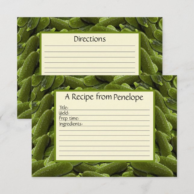 Écrire sur la carte de recette amusant Pickles ver (Devant / Derrière)