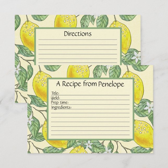 Écrire sur la carte de recette Cute Lemons Motif e (Devant / Derrière)