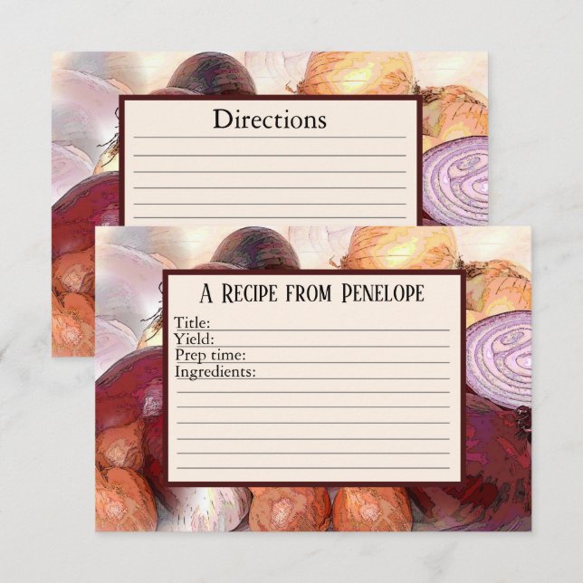 Écrire sur les oignons de la carte de recette avec (Devant / Derrière)