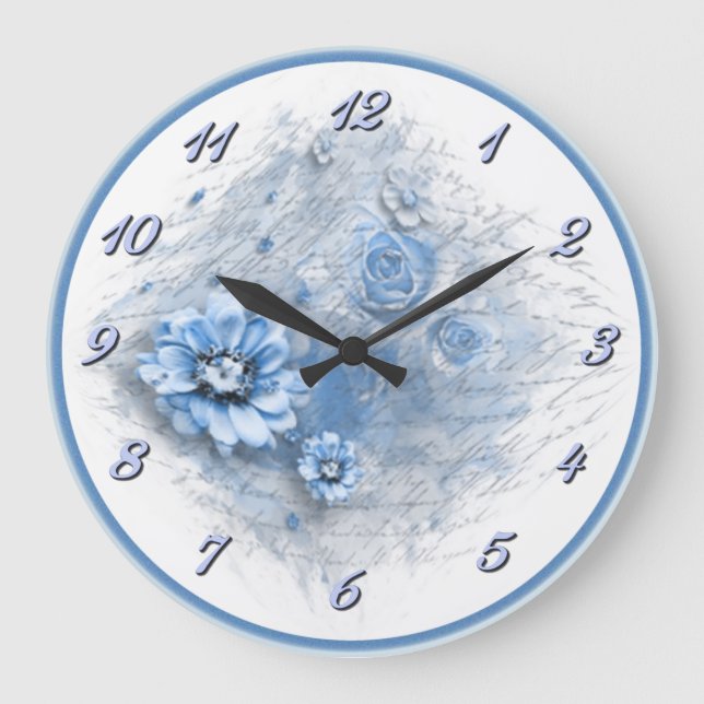 Écrit Dans Floral Blue Wall Horloge (Recto)