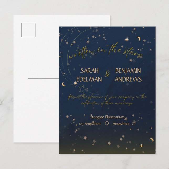 Écrit dans l'invitation de carte postale mariage é (Devant / Derrière)