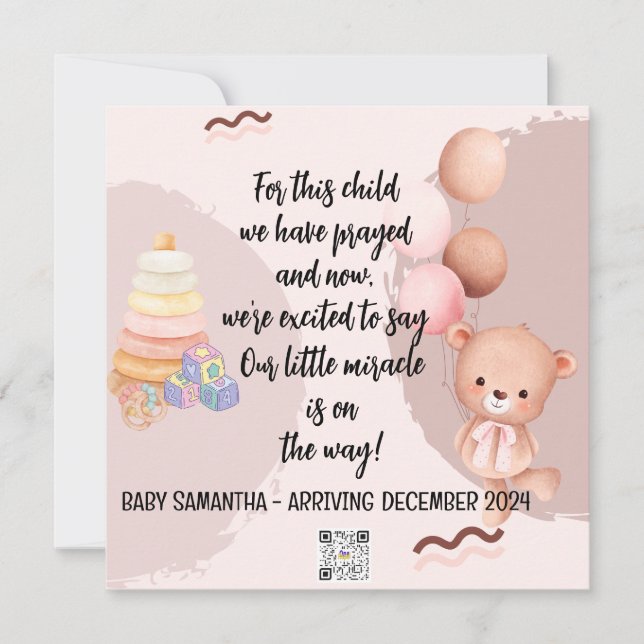 Écriture Carte Faire-part bébé fille ours (Devant)