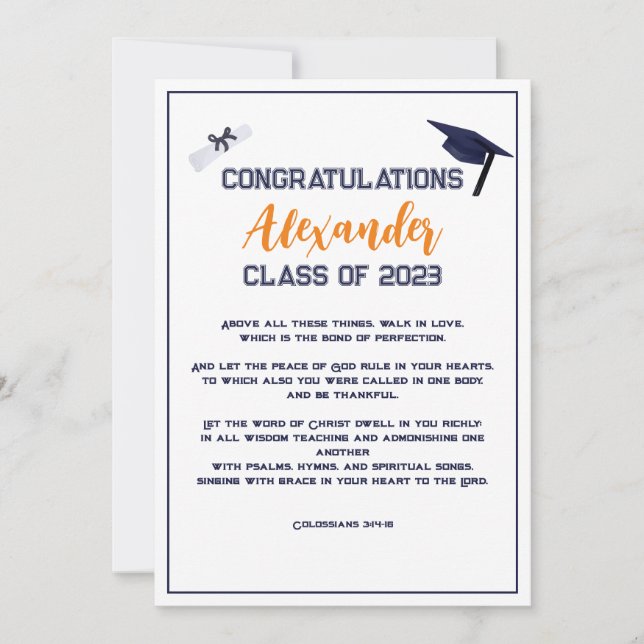 Écriture de diplôme Carte de voeux orange (Devant)