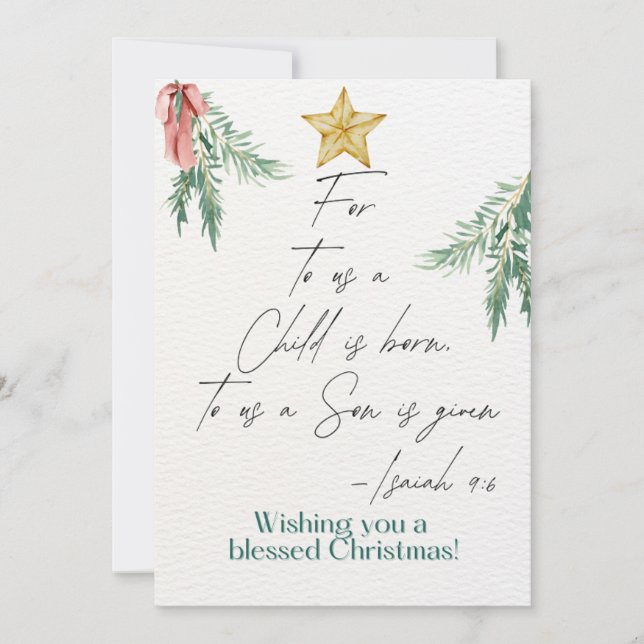 Écriture de Noël Carte de voeux Isaïe 9:6 (Devant)