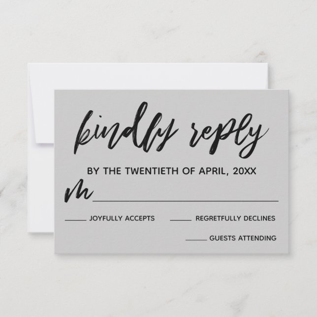 Écriture décontractée Carte RSVP de mariage gris c (Devant)