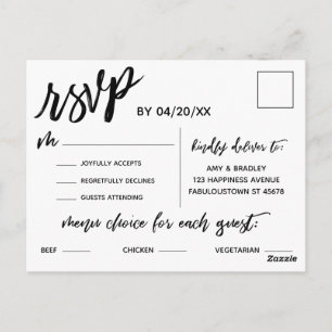 Écriture décontractée Noir Blanc Menu Choix RSVP