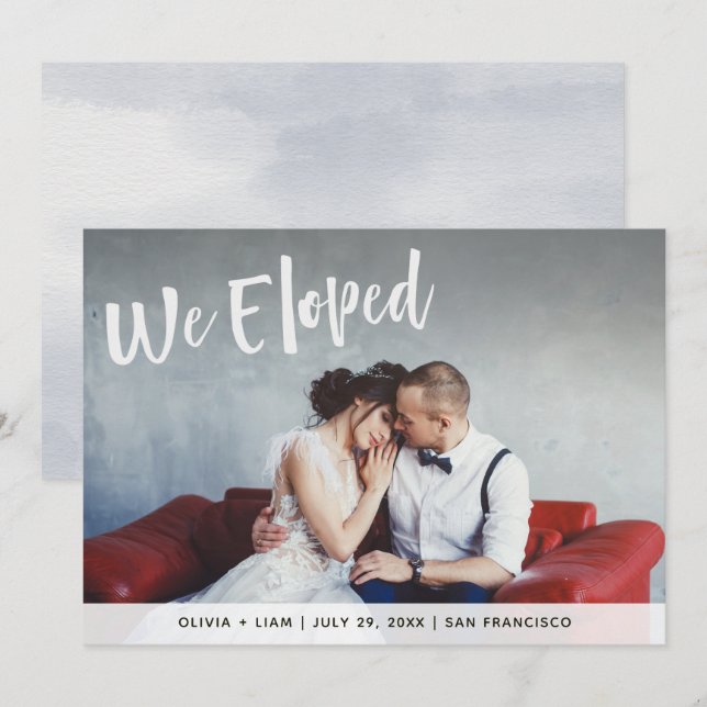 Écriture en blanc gras| On Eloped Photo Faire-part (Devant / Derrière)