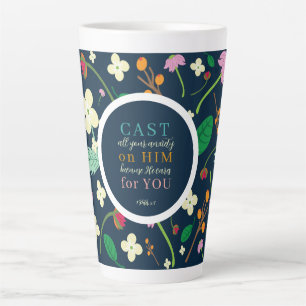Écriture florale 1 Pierre 5:7 Mug latte
